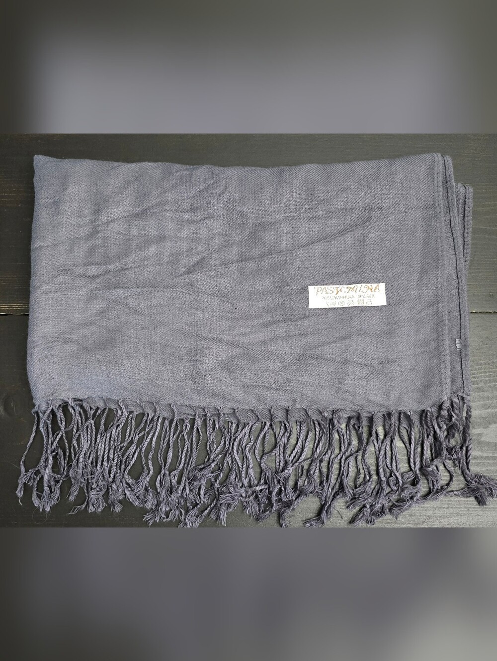 Pashmina Dark Gray 70% Pashmina 30% Silk Fringe Shawl Wrap 70x28 Quiet Luxury